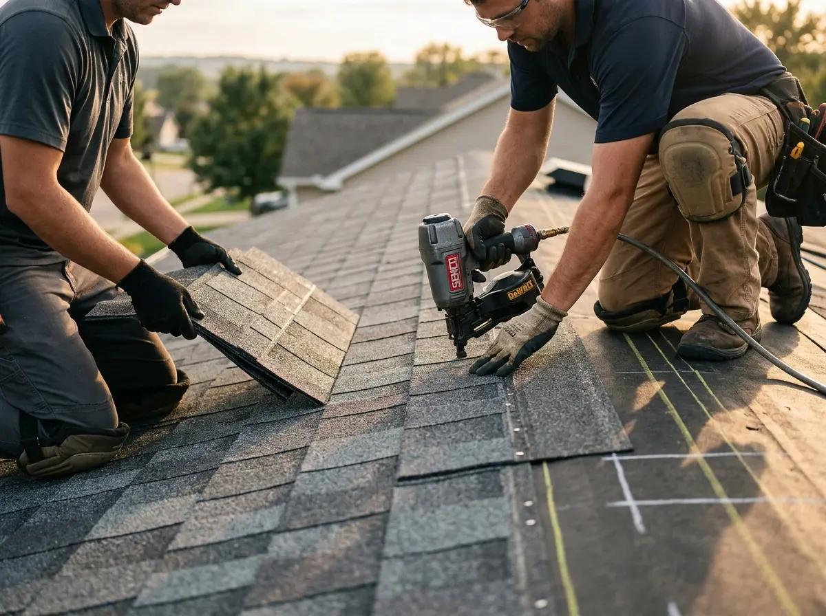 Professional roofer working on a residential roof in Marina del Rey